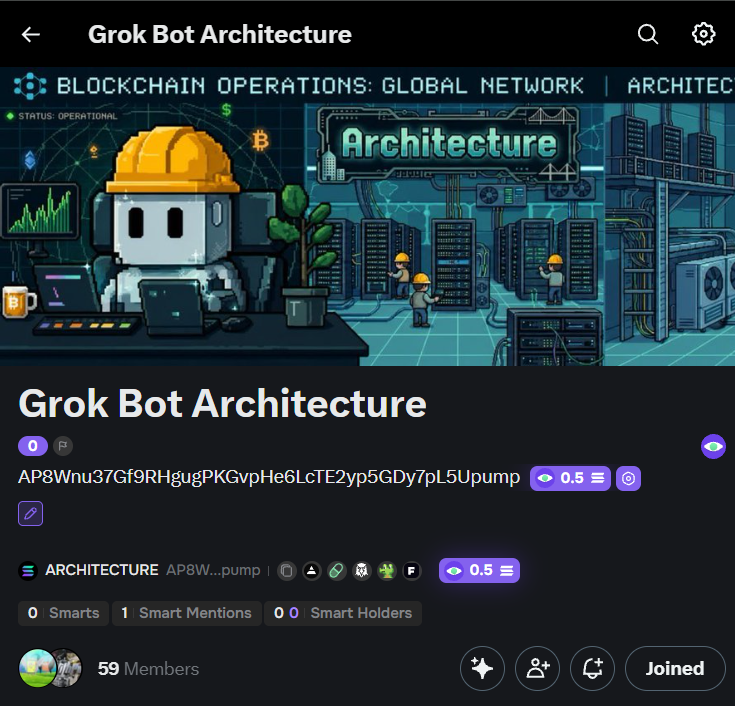 monokern's tweet photo. GROK BOT $ARCHITECTURE NOW HAS ITS OWN X COMMUNITY

A dedicated place for holders, builders and everyone following the project to share ideas, updates, feedback and memes

I'll post development progress there and listen closely to what the community wants next.

JOIN: https://t.co/SfuUa80RNC

Thank you for supporting $ARCHITECTURE. Let's keep building together