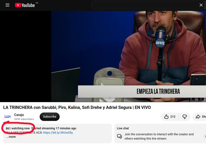 pococreible's tweet photo. SE CAEN A PEDAZOS
Con los bots detenidos junto a Cerimedo, el canal CARAJO se quedó sin su virtual audiencia. Poco más de 800 personas en un programa que con bots superaba las 7.000 personas en vivo. Son una fachada facista que empieza a despedirse. https://t.co/SH3YEXrHKN