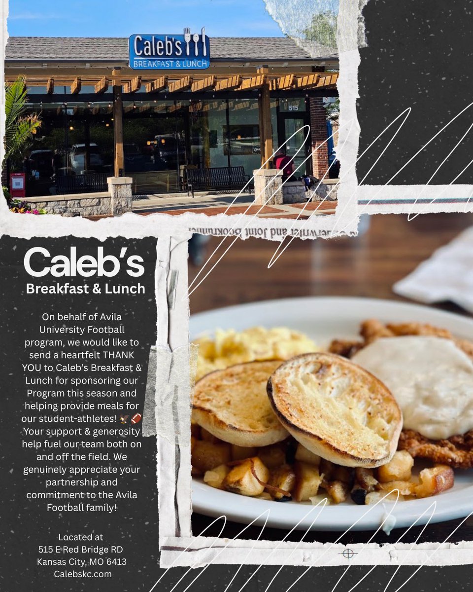Avila_football's tweet photo. SPONSOR SPOTLIGHT SERIES ✨
We would also like to extend a heartfelt THANK YOU to Caleb’s Breakfast &amp; Lunch for sponsoring us this season 🦅💜 Thank you for your endless support &amp; being a part of our season 🏈
#GoEagles #CalebsBreakfastandLunch https://t.co/7JyuAhhbMw