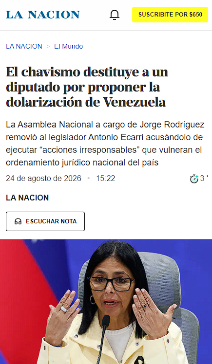 VictorMarcano's tweet photo. Hace 6 días: oficializarlo les quita la máquininita.

Jorge Rodríguez sacó a Antonio Ecarri del Grupo de Amistad con Estados Unidos. Menos de 24 horas. Habló de dolarización con Steve Hanke. 

Ecarri: 6.000 millones en mesas de cambio y el sueldo sigue en bolívares. El Seniat cobra en euros 

No lo echaron de diputado. Lo pusieron bajo lupa por decir en voz alta lo que la calle ya hace.

Era esto. La máquina no se toca.