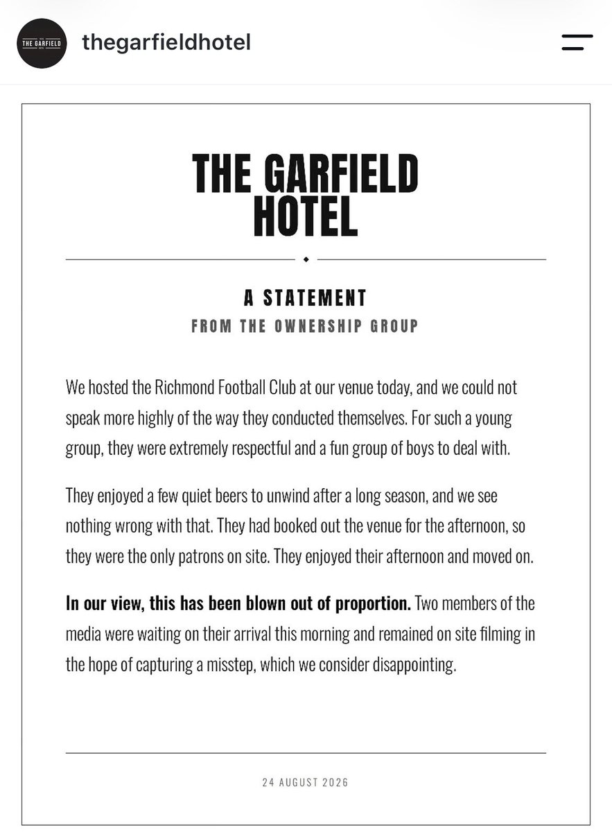 Tigercastpod's tweet photo. The Garfield Hotel operating in elite areas here. 

Good to see them call out the reporting of the story. 

If in the Garfield area pop in and grab a meal and show them some love.

Speaks volumes of the 2 members of the media loitering trying to get a gotcha moment. https://t.co/IqgY2DHugk