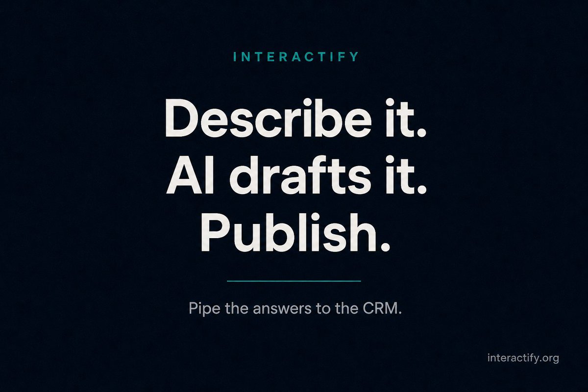 officialcsesc's tweet photo. A form gives you an email.

A quiz gives you what they want, how ready they are, and which follow-up to send.

That’s zero-party data. It’s the difference between “new subscriber” and “this person should see the calculator, not the 12-week course.”

Interactify drafts the interactive. You pipe the answers to the CRM.

Describe it. Edit the draft. Publish.

https://t.co/LAcpkb5r79