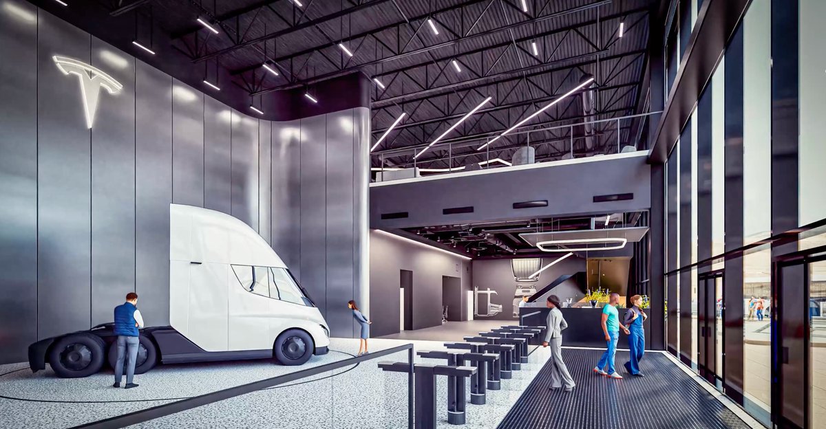 SawyerMerritt's tweet photo. This is Tesla's new Semi truck factory in Nevada where the event will be held on Sept 24th. This factory is different (and much bigger) than the smaller pilot line that they held their previous 2022 delivery event in.

When fully ramped, this new factory will be able to produce 50,000 units per year. Mass production is officially starting.

The new version of the Tesla Semi uses:
• Fully electric steering assist (vs hydraulic before)
• Beefed up Cybertruck actuators
• 48 volt architecture
• 4680 cells, designed to last 1M miles