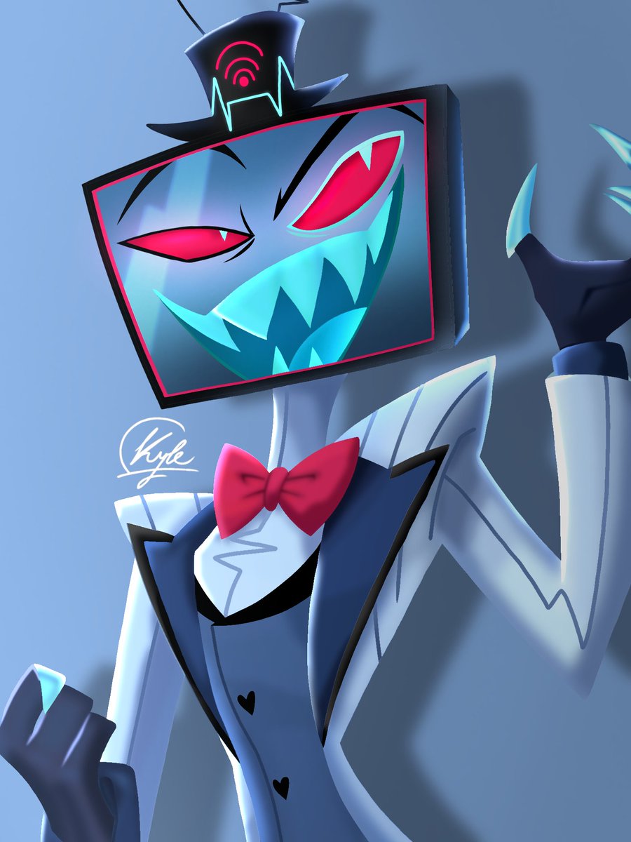 Kissforvel's tweet photo. We all love that blue TV, right?

#vox #hazbinhotel #hazbinhotelvox #hellaverse #voxart #voxfanart #art #fanart #digital #vincent #TVhead #vees https://t.co/Sc5nibbHZZ