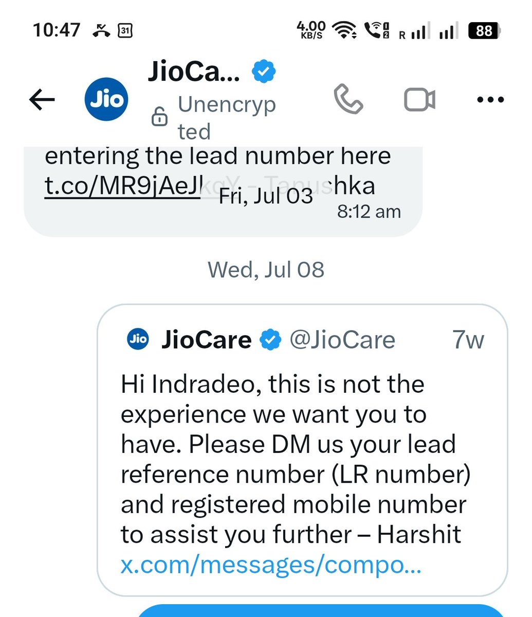 DevPin2's tweet photo. @JioCare @reliancejio @JioCare @jagograhakjago @JM_Scindia @officejmscindia this is the response of The so called monopoly @reliancejio https://t.co/kjngVv66ax