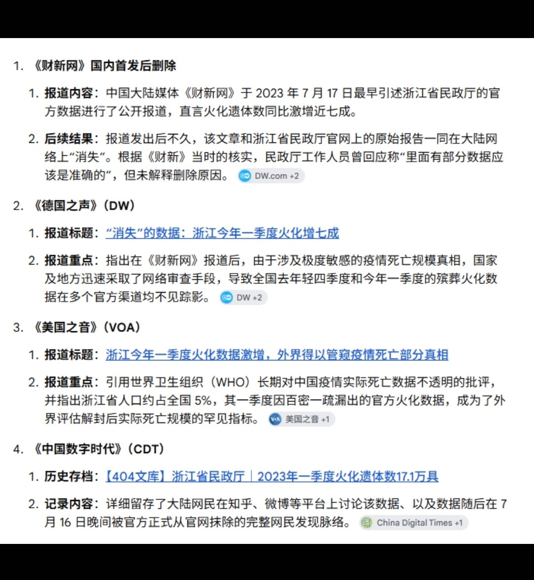 lenscn's tweet photo. 图1：传染病控制专家张文宏医生提出“与病毒共存”。 

图2：小学生习近平提出“大清零”，坚决遏制新冠病毒传播。

图3：前卫生部长高强亲自当打手，在《人民日报》发表文章，狠批张文宏的“与病毒共存”。全中国小粉红一拥而上，怒批张文宏是伪专家，误导卖国，否定了中国的”制度优越“。

张文宏只是传达了全世界流行病专家的共识：新冠病毒蔓延不可避免，各国政府都只是减缓传染速度，保障重症者得到ICU床位，避免医疗挤兑。

不学无术的小学生习近平坚持“大清零”，后果是大多数中国人2022年12月大躺平后三个月内集中感染，人为造成严重的医疗挤兑，连高干病床都挤兑了，北京的副军级家属上网投诉没有ICU床位，胡锡进与赵立坚两家共分一板退烧药。

图4：无数中国重症患者因为缺医少药而死。浙江省民政厅于 2023 年 7 月 13 日在官网公布了该省 2023 年第一季度的民政统计数据，其中火化遗体数暴涨72.7%，这一惊人增幅引发外界高度关注。中国那几年官方死亡人数约1000万左右，如果以浙江的火化暴涨率作参考，大躺平之后，全国死亡人数暴增700多万。

然而，在相关数据和新闻报道引发社会热议后，官方随即撤回并删除了该数据。从此以后，中共地方政府再也不敢公布地方火化数据了，只公布虚假的全国死亡人数，外界无法查证。 

中国古代文献记载大禹治水“大禹理百泉，始导洪水”的核心思想是疏导，这一理念最早在其父亲鲧治水失败的教训中确立。鲧采用“障水法”（填土堵截）导致洪水大泛滥，反而淹死很多人。而大禹改用“疏导法”（顺应水性，开渠引流）。

习近平以无知对抗科学、以专制绑架专业，一意孤行推行“大清零”。这场重大决策罪责，不仅人为制造了惨绝人寰的中国传染病防治悲剧，更成为人类历史上最荒诞的惨痛笑柄与历史丑角。