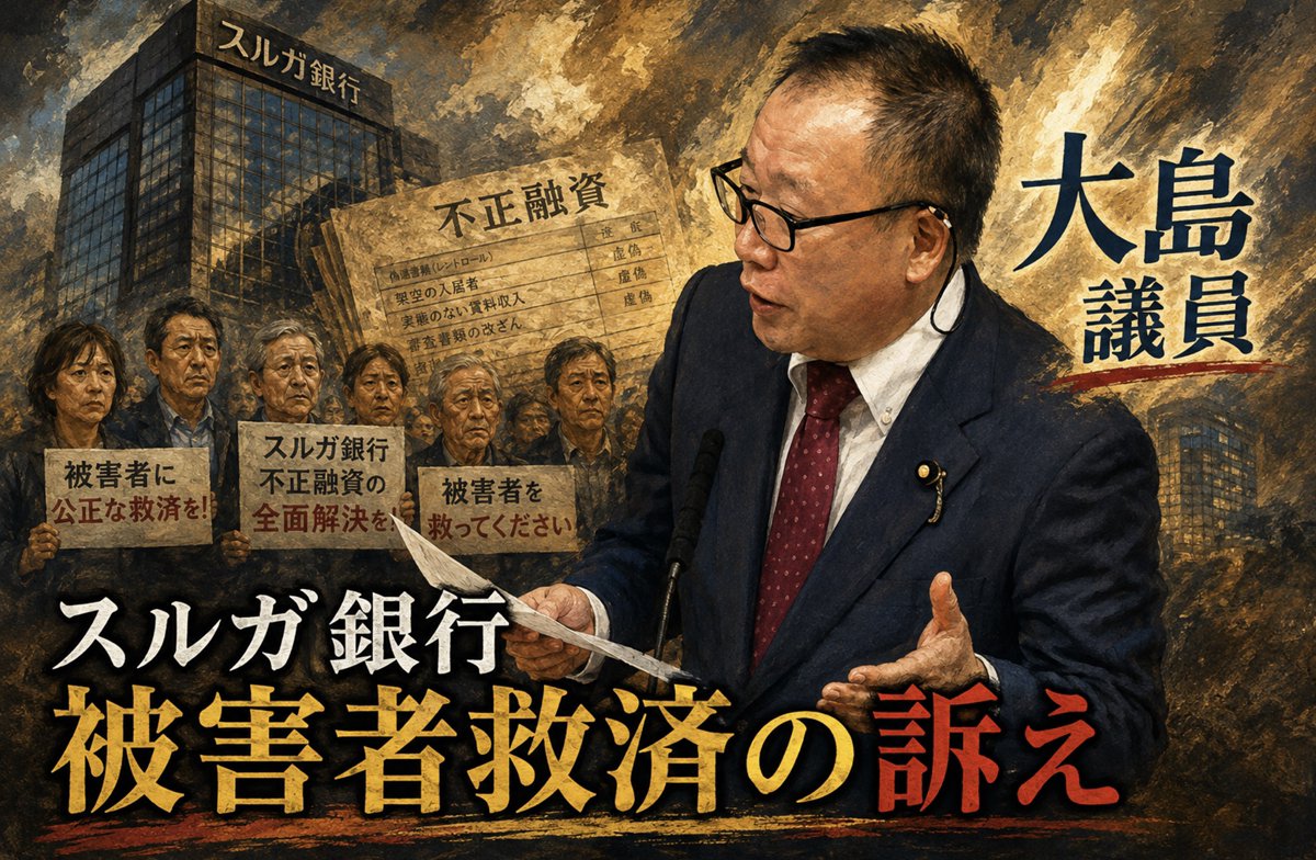 AGORA45469605's tweet photo. 災害は大きく分けて
「自然災害」「人為災害」「特殊災害」
の3つに分類されるのですが…

今回、大島九州男議員が指摘したのは
スルガ銀行不正融資 による
🫵金融災害🫵

✅調停の最終段階に来て支払督促😰
✅年14%割合の遅延損害金😱

組織的かつ大規模な不正融資から莫大な不当利得を得続けた銀行が取るべき態度なのでしょうか⁉😡‼️

✔️スルガ銀行被害者への救済の訴え
✔️スルガ銀行に対する厳しい追及
大島九州男議員〜本当にありがとうございます👏

2分足らずですが、大島九州男議員の
熱く🔥鋭い⚔️追及をご視聴ください🙇

https://t.co/84MkSbwhwu