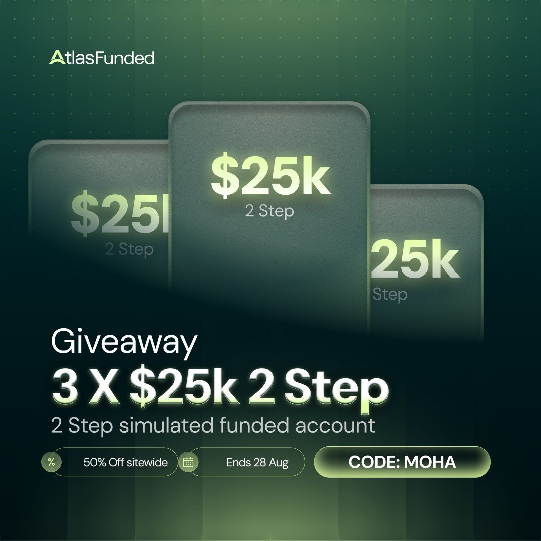 mustpha_ibrhim's tweet photo. 📢📢 3 x $25K 2-Step Accounts Giveaway! 🎁🎉

🔸Follow:
@atlasfunded
@mustpha_ibrhim
@LAntonioAF
@atlas_futures

🔸Like, RT & Tag 3 traders

🔸Must join my TG👉 https://t.co/RCB7mtqa2X

Winners in 7 days.

Bonus: MOHA is 50% off sitewide, and I'm gifting a $50K Instant to one person who picks up an account this week

Good luck 💚