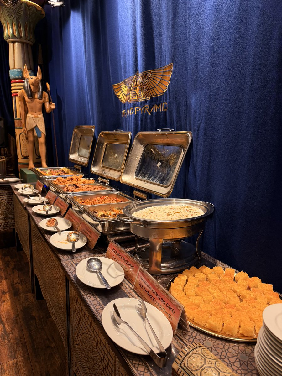 Grand_Pyramid's tweet photo. 🇪🇬✨ ¥2,500で楽しめる、本格エジプト料理ランチビュッフェ！

「エジプト料理、まだ食べたことがない！」という方、今がチャンスです！😍

サラダ🥗から前菜、グリル料理🔥、デザート🍰まで、バラエティ豊かなエジプト料理をたっぷり楽しめ���す！

💴 平日ランチビュッフェ ¥2,500
⏰ 11:30〜15:00
🕝 L.O. 14:30
⏳ 120分制

🎁 事前予約で、お一人様につきタジン1品無料！

🌺 ハイビスカスティー
🍋 レモンミントティー
✨ ビュッフェご利用のお客様にサービス！

まだエジプト料理を試したことがないなら、ぜひこの機会に🇪🇬❤️
Grand Pyramidで新しい味を楽しんでみませんか？✨

#GrandPyramid #エジプト料理 #ランチビュッフェ #東京ランチ #飯田橋
