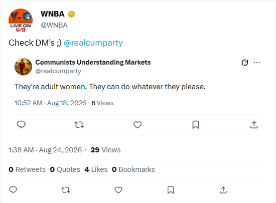 realcumparty's tweet photo. The @WNBA has now acknowledged us. Update soon. https://t.co/ChkQhkq8Wv
