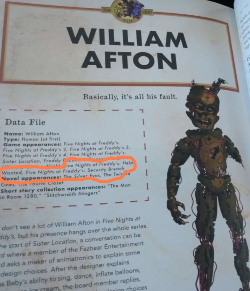 De4thRobot's tweet photo. @Nehemia84004735 @TheZeroByte @r_reapyr 1. Not the exact same in the SOTM ending mimics standing there in the HW ending glitchtraps dancing around they are opposites
2. Obviously me showing not to take merch as official lore otherwise we can pull the FNaF enclopydia out where it shows afton is glitchtrap lol https://t.co/9r2kfAopN5