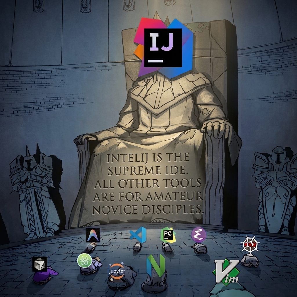 WatsonTaylor23's tweet photo. IntelliJ is the supreme IDE and it’s not even close. Anyone who argues against this is strictly a junior dev. Change my mind. https://t.co/aalFMVKisi