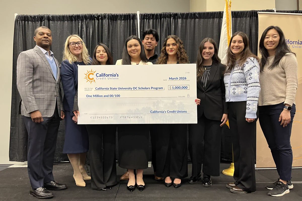 California’s Credit Unions representatives and Cal State D​C Scholars program students celebrate the establishment of a $1 million endowment to support students pursuing internship opportunities in Washington, D.C.