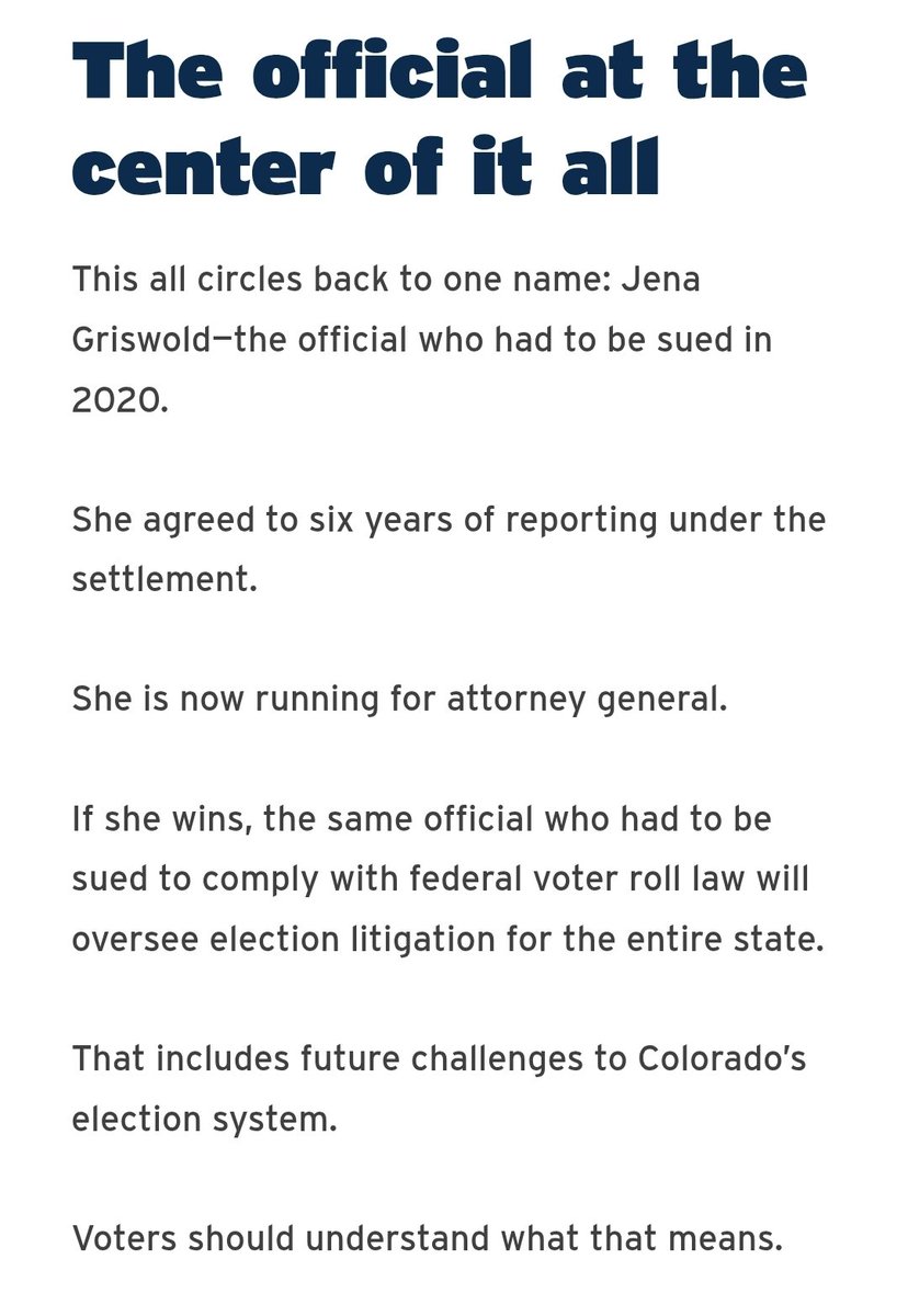Inalienably_Me's tweet photo. "mischief and uncertainty"? What are you Gaslighting about Phil?
Here's what The Denver post and the nightly news WON'T tell you. 
 From a 2020 legal battle, 375,000 registrations have been removed from Colorado voter rolls,  following a court ordered agreement,  plus SIX YEARS of outside monitoring?  
NOT TO MENTION.... In 2024, Colorado had 323,216 undeliverable ballots, costing an estimated $1.6M, about $5 per undeliverable ballot. This costs every county. 
Phil and jena aren't FIGHTING for Colorado, they're fighting for POWER to keep their unsustainable policies going. 
Have you noticed how poorly a state is run with liberal policies..... Colorado, California, New York, Minnesota, etc.
Wake up Colorado! 
!
https://t.co/zQGq5c3Bid