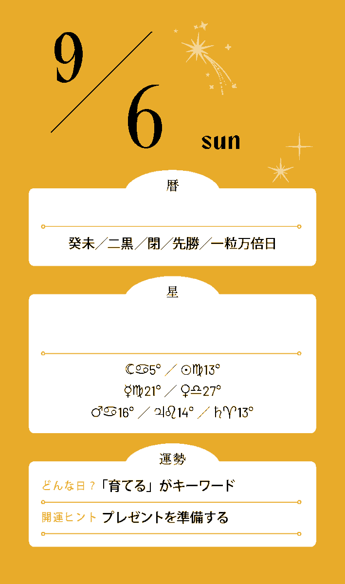 Mycalendar_st's tweet photo. #今日の運勢
9月6日💫

♈頑張るより楽しむ気持ちを優先
♉ゆったり過ごす時間をつくって
♊気楽な会話が心をほぐしてくれる
♋自分を甘やかすくらいでちょうどいい
♌力まず自然体でいるほど好印象
♍今日は完璧を目指さなくてOK
♎気を遣いすぎずのびのび過ごして
♏心の重荷をひとつ下ろしてみよう
♐予定を減らして自由時間を楽しんで
♑休息も大切な予定に入れて
♒何もしない時間からひらめきが
♓心地よさに身を任せると吉

＼ 占い雑誌『マイカレンダー』復刊号発売中 ／
▼詳細はこちら
https://t.co/SEyYnUCflu