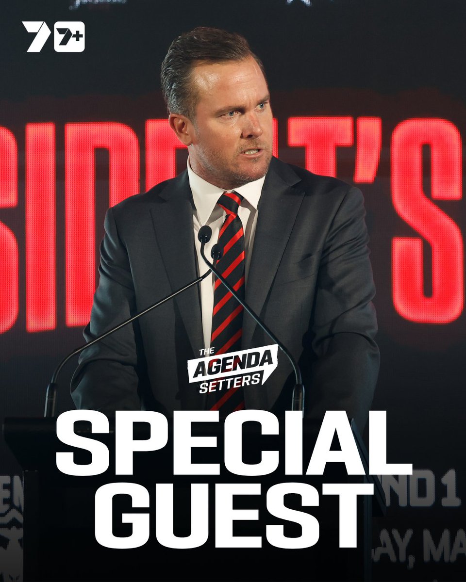 7AFL's tweet photo. Essendon president Andrew Welsh joins The Agenda Setters TONIGHT ‼️

Tune in on 7mate or 7plus from 7.30pm 👉 https://t.co/rskmlhLHJ4 https://t.co/ldVczDjkcP