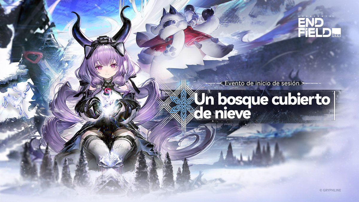 AKEndfieldES's tweet photo. Detalles del evento de inicio de sesión por tiempo limitado [Un bosque cubierto de nieve]

▼// Periodo del evento
26 de agosto de 2026 a las 12:00 (hora del servidor) hasta antes de la actualización de la versión y del mantenimiento
※ Zona horaria del servidor Asia: UTC+8
※ Zona horaria del servidor Americas / Europe: UTC-5

▼// Requisitos de participación
Completa la misión principal [Capítulo I Proceso I: Rompiendo el asedio].

▼// Detalles del evento
· Inicia sesión todos los días para reclamar las recompensas de inicio de sesión.
· Completa el inicio de sesión de 3 días para obtener recompensas, que incluyen [Permiso de C.R. Básica] ×2 y [Oroberilio] ×500.

#ArknightsEndfield #Endfield