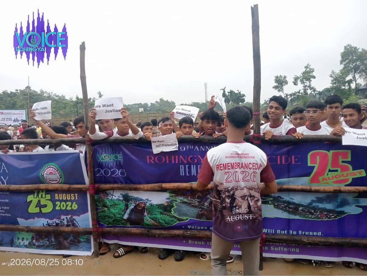 VORohingya's tweet photo. On the 9th Rohingya Genocide Remembrance Day, Voice of Rohingya honors the hundreds of thousands martyred in the 2017 genocide. We reject impunity and demand accountability, justice, and prosecution of perpetrators. We call for safe, voluntary repatriation with citizenship. https://t.co/9rr2eaAhkR
