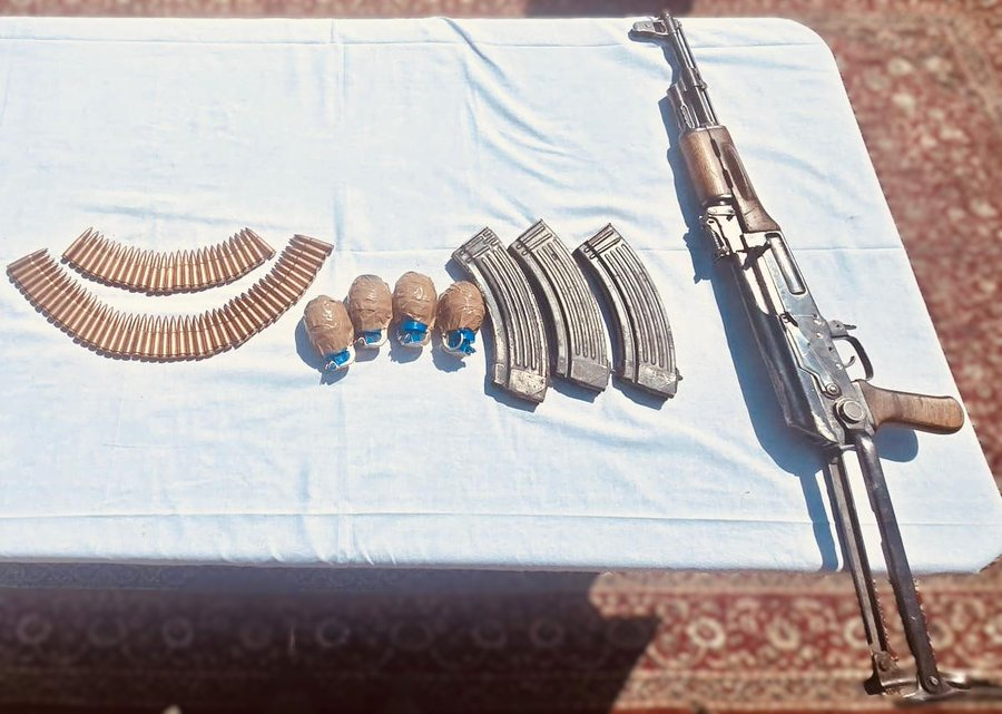 ANI's tweet photo. Baramulla, Jammu and Kashmir: Based on specific intelligence inputs, a joint operation was launched by the Indian Army, CRPF and Jammu and Kashmir Police in the Manzseer area of Sopore. During the search operation, security forces recovered one AK-series rifle, three magazines, four hand grenades, a large cache of ammunition, and other war-like stores. The operation is underway.

(Source: Indian Army's Chinar Corps)