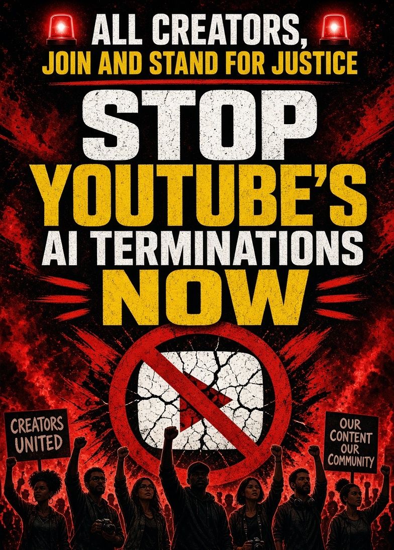 Jacq_official's tweet photo. 🚨 ALL CREATORS, JOIN AND STAND FOR JUSTICE – STOP YOUTUBE’S AI YOUTUBE CHANNEL TERMINATIONS NOW🚨 - TREND THE HASHTAG

#RestoreOurChannels #UnbanYouTubeChannel #SaveCreators #YouTubeAppeal #StopAIBan

@TeamYouTube @YouTubeIndia @YouTube @nealmohan  

This is unacceptable.  

You are terminating hardworking creators channels overnight using AI bots - with ZERO prior warning, ZERO chance to fix anything, and ZERO proper human review.  

Years of sleepless nights, unpaid labour, and pure dedication destroyed in seconds by an algorithm and Community Guidelines. This is not moderation. This is injustice.  

Creators have rights. We are not disposable spam accounts. Stop the silent mass terminations. Restore the genuine channels you wrongly banned and give us real appeals - not automated rejections.  

Enough is enough.  

Every creator: Share this. Trend hard. Make them listen. - We Stand for Our Rights Now.

#TeamYouTube #YouTubeCreators #CreatorEconomy #FairForCreators