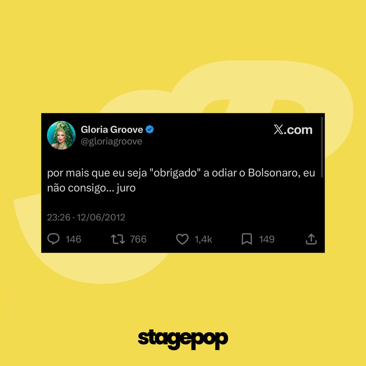 stagepopbr's tweet photo. Internautas resgatam tweet antigo de Gloria Groove onde AFIRMA que NÃO consegue odiar o Bolsonaro: 

“Por mais que eu seja ‘obrigado’ a odiar o Bolsonaro, eu não consigo… juro”. https://t.co/4hdbhdFqV5