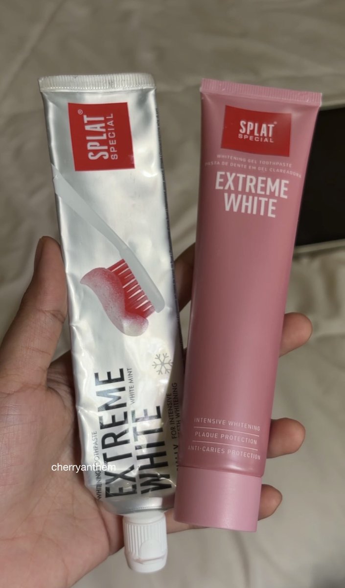 cherryanthemm's tweet photo. Thank you siapa yg viralkan ubat gigi Splat ni🥹💗

After sebulan, gigi makin putih dah tak berkarat macam teh tarik. Menyesal tak cuba awal awal dulu😭😭✋🏻 https://t.co/sjy83nRyM1