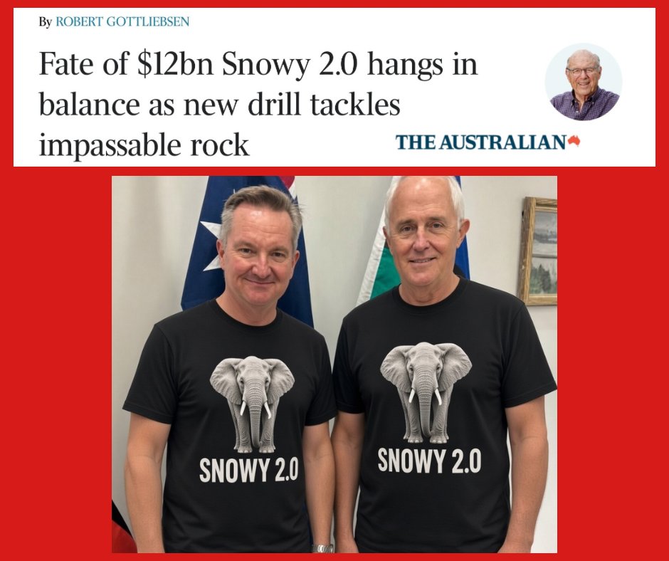craigkellyAFEE's tweet photo. Snowy 2.0 is the greatest financial disaster in our nation’s history. 

If it ever gets finished — and that’s a massive if — it will have blown more than $40 billion and locked Australians into high electricity prices for a generation.  

When this farce was first proposed I was one of the few MPs in the country prepared to call it out. 

The full business case was deliberately hidden from backbenchers  (who were meant to support it like  trained  seals) yet it took about 30 seconds of back-of-a-drinks-coaster arithmetic to see it would never deliver cheap power. 

It was pure politics — and a golden ticket for the grifters and spivs running the renewables racket.  

It was also a failure of our Parliamentary system  -  controlled by the Uniparty  -  that failed  to  scrutinise    the proposal, let alone even debate it.    

Snowy 2.0 doesn’t create energy. It destroys it.

For every unit of electricity it might theoretically produce (if the thing is ever finished) it will consume roughly 1.3 to 1.4 units just to pump the water uphill — and that ratio will only get worse over its lifetime. 

Then there’s the environmental vandalism: great swathes of forest bulldozed through the Snowy Mountains National Park to clear a path for the giant new transmission towers and lines. 

Unique native fish species, protected for millennia by isolation, will be wiped out by predatory fish pumped into the high country — and not a peep from the Greens.  

During the planning stages I met the then CEO of Snowy and asked him straight about the risks of drilling a 17 km tunnel, a kilometre underground, through the middle of a National Park and some of the hardest granite on the planet. He claimed it wouldn’t be a problem.  

Today Robert Gottliebsen writes in The Australian:

"An essential component of Snowy 2.0 is a 17 km tunnel that links the high dam with the low dam to enable water to be pumped up to the high dam and then regenerate power on the way down.  

"In the middle of that huge tunnel is about 800 metres of some of the most difficult material in the world to drill through – the so-called Long Plain Fault Zone.  

"The first drill that attempted the 17 km to link the two dams was called Florence and started at the top of the mountain. It encountered very difficult material (also forecast in the feasibility study) even before it reached the Long Plain Fault Zone. 

"It was clear that it simply would not have the ability to get through the fault zone.  And so, a new drill called Monica was ordered to tackle the 800-metre fault zone from the bottom. 

"This drill is clearly better designed for the task, but there is still no certainty that it will be able to get through the 800 metres and link with Florence. 

"Right now, concerns about the ability of Monica override any question of Snowy 2.0 costs.  … if the drill can’t get through, then the entire project becomes a museum piece."

We need to face reality. 

Cut our losses.  Abandon this project and turn the whole expensive failure into a museum of the waste and folly that flowed from the climate scare campaigns of the early 21st century — so future generations can learn the lesson and never repeat the same catastrophic mistake.