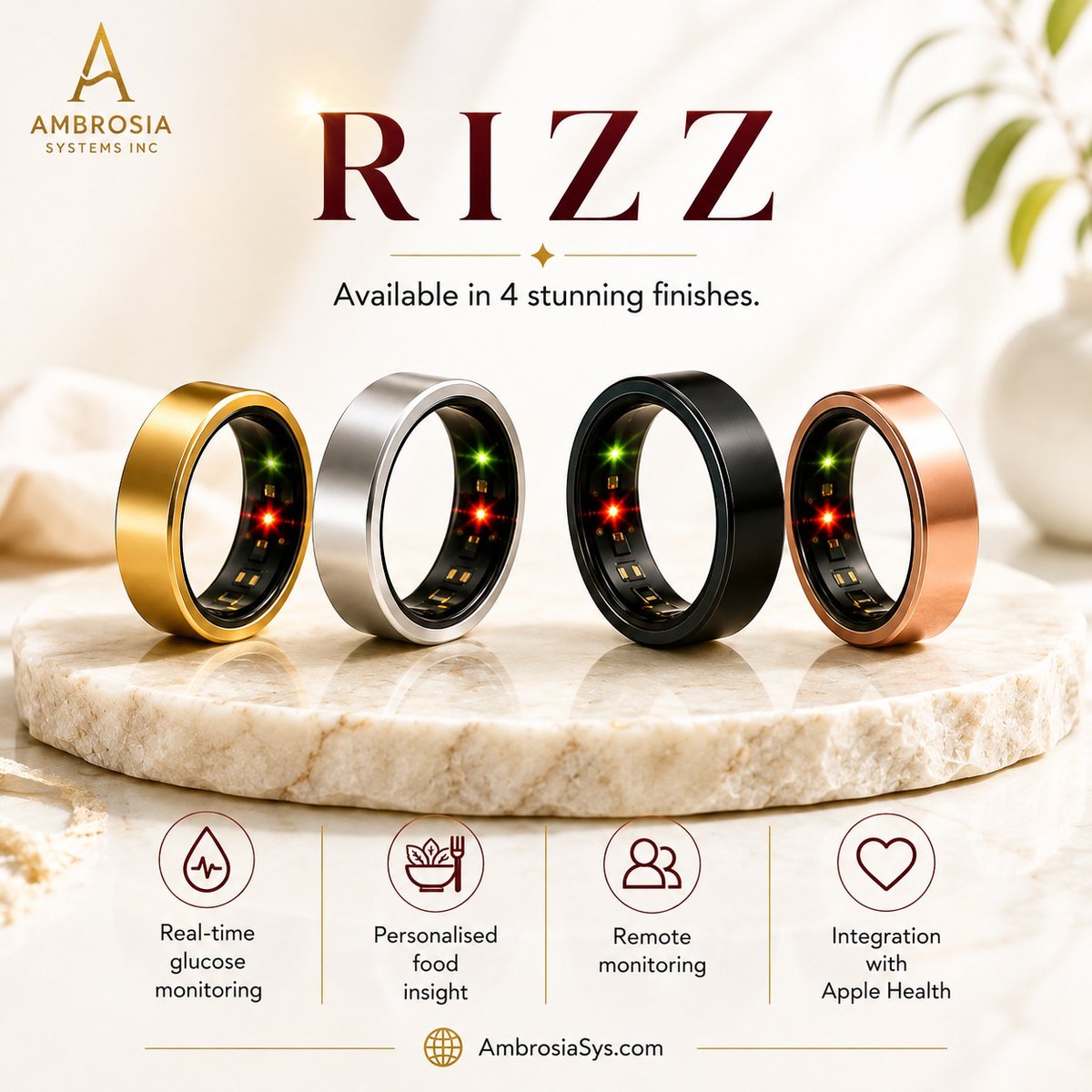 OrbeezE's tweet photo. ✨ Wellness that looks as good as it feels.
Meet RIZZ - an elegant smart ring that brings health insights into your everyday life.
4 stunning finishes. One smarter choice.
Discover RIZZ →
https://t.co/BEj0f3serE
#RIZZSmartRing #SmartRing #GlucoseMonitoring
#MetabolicHealth https://t.co/SNtq1nWRA2