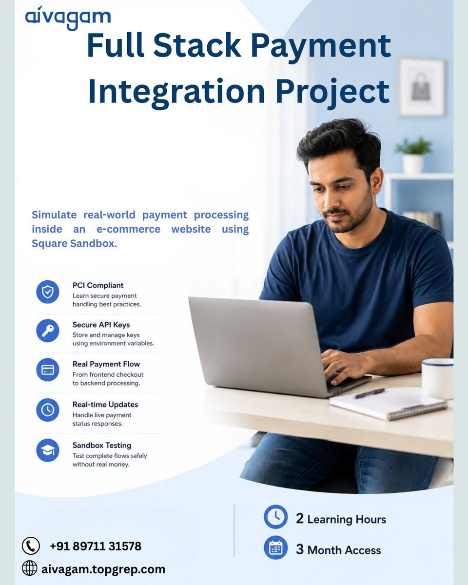 TopGrep's tweet photo. Payment Integration Lab ಜೊತೆ real-world payment processing ಕಲಿಯಿರಿ! Square sandbox ಬಳಸಿ secure e-commerce checkout ಬಿಲ್ಡ್ ಮಾಡಿ, PCI compliance & API keys ಮ್ಯಾನೇಜ್ ಮಾಡಿ, ಹಣವಿಲ್ಲದೆ live updates ಟೆಸ್ಟ್ ಮಾಡಿ.
ಮಾಹಿತಿಗಾಗಿ: https://t.co/2TBLVwXp4N
#PaymentGateway #APIKeys #FullStack https://t.co/Gb9YADEUGs