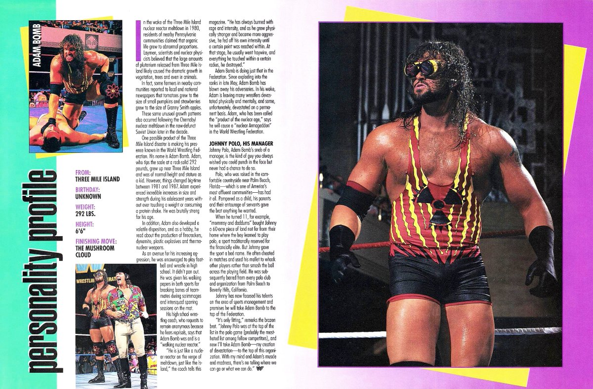 WWFWrestling1's tweet photo. WWF Magazine Personality Profile of Adam Bomb from August, 1993. ☢️ #WWF #WWE #Wrestling #AdamBomb https://t.co/QpiyVlXb9E