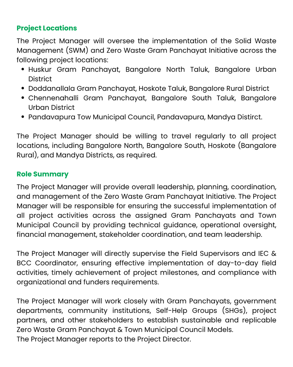 Hasiru_Dala's tweet photo. Hasiru Dala is looking for a Project Manager – Solid Waste Management &amp; Zero Waste Gram Panchayat Initiative. Find the full job link in the comments below.

📍 Bengaluru + project locations
💼 5+ yrs experience
📩 anil@hasirudala.in | hr@hasirudala.in

#Hiring #ZeroWaste https://t.co/wl8jHU10z4