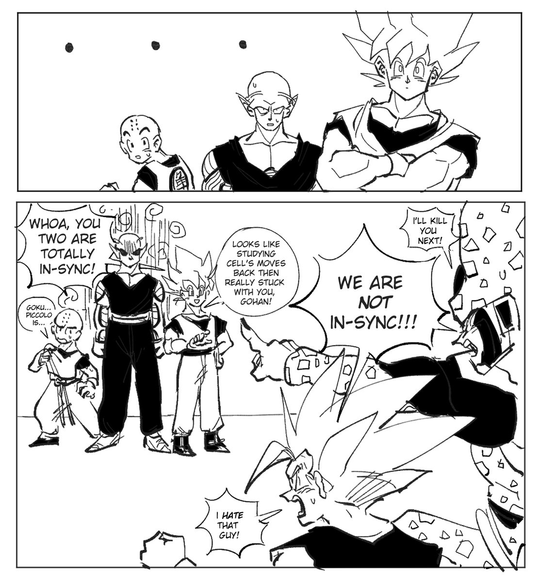 ricelover112's tweet photo. Gohan and Cell are forced to work together because [insert plot here], except their battle synergy is accidently 100% and Piccolo gets jealous 😂 https://t.co/rmNSUspAYr