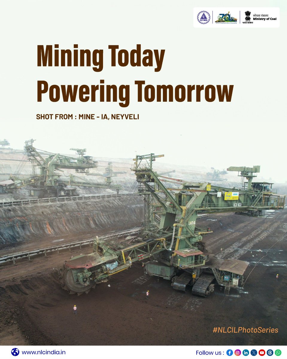 nlcindialimited's tweet photo. On the occasion of #WorldPhotographyDay, NLC India Limited presents #NLCILPhotoSeries, featuring captivating frames and perspectives from across NLCIL.
A glimpse of the scale and engineering of mining operations at Mine-IA, Neyveli.
Mining Today. Powering Tomorrow.
#NLCIL #NLCIndia #MinistryOfCoal