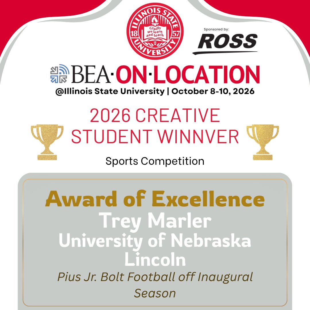 BEAWebTweets's tweet photo. 🏆 The results are on the scoreboard! Our 2026 On-Location Student Sports Competition winners have been announced. Congratulations to the talented students who came out on top! 🎥🏅

See the winners: https://t.co/uLNkBLpOOP
@UNLincoln @BallState https://t.co/1mxRdzkNYC