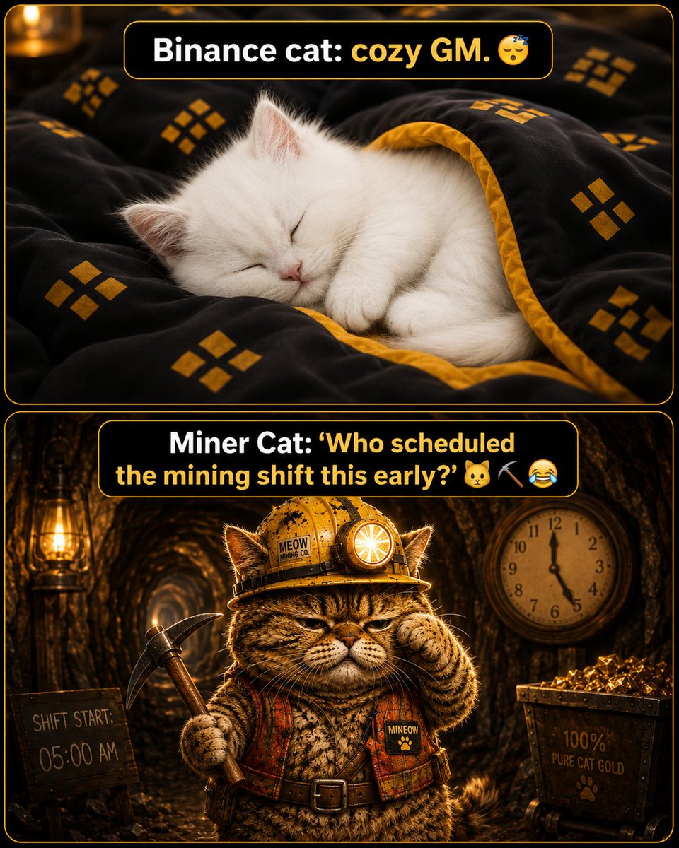 MINEOW_SOL's tweet photo. @binanceafrique Binance cat: cozy GM. 😴
Miner Cat: “Who scheduled the mining shift this early?” 🐱⛏️😂 https://t.co/EtmQ2lVlih