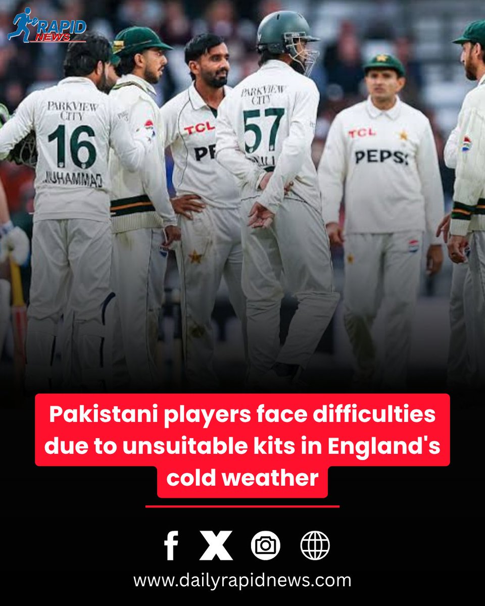 DailyRapidNews's tweet photo. According to sources, the Test kits provided to Pakistani players were not designed keeping in mind the cold weather of England.

Players say that the fabric of the jerseys is relatively thin, the fitting of some shirts is too tight. https://t.co/8PKW5OW2Yq