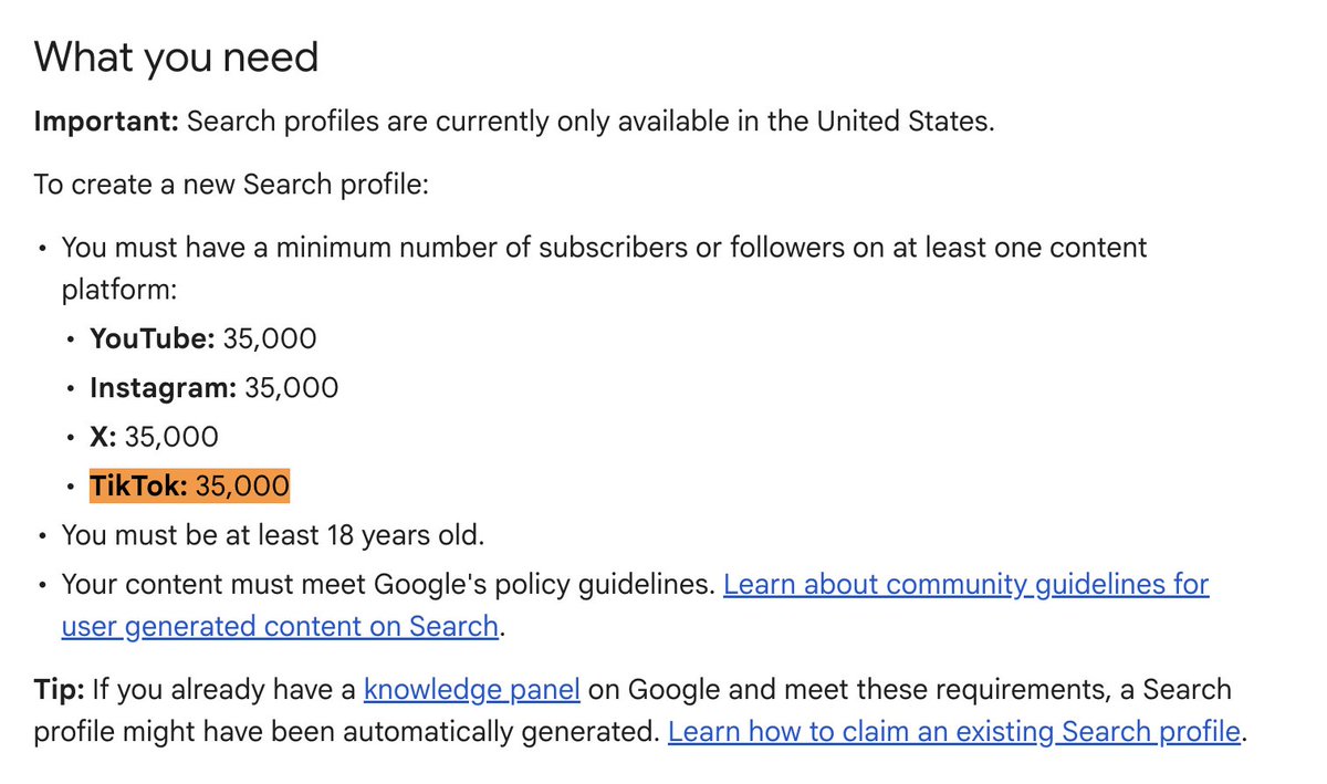 rustybrick's tweet photo. Now you only need 35,000 TikTok followers to get a Google Search Profile - story updated at https://t.co/mFSe61XCWq https://t.co/qfFpEV3lZ1
