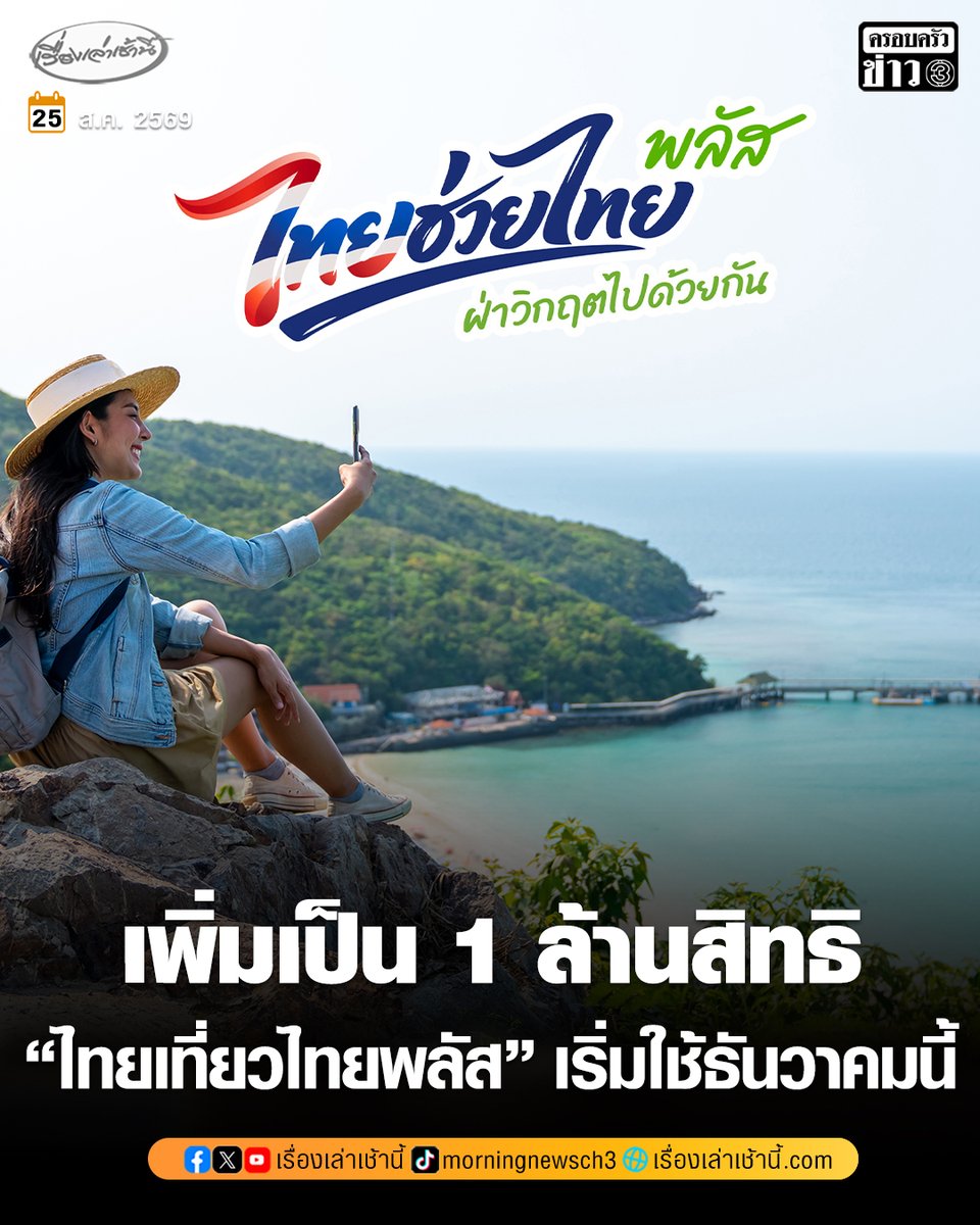 MorningNewsTV3's tweet photo. ภาคการท่องเที่ยวเฮลั่น! รัฐบาลขยาย “ไทยเที่ยวไทยพลัส” จาก 5 แสนสิทธิ เพิ่มเป็น 1 ล้านสิทธิ ลงทะเบียน 1 ตุลาคม เริ่มใช้ธันวาคมนี้

อ่านข่าว : https://t.co/nf6MQ5cnc2

#เรื่องเล่าเช้านี้ #ครอบครัวข่าว3 #ข่าวเศรษฐกิจ #ไทยเที่ยวไทยพลัส https://t.co/7V6bNpQudQ