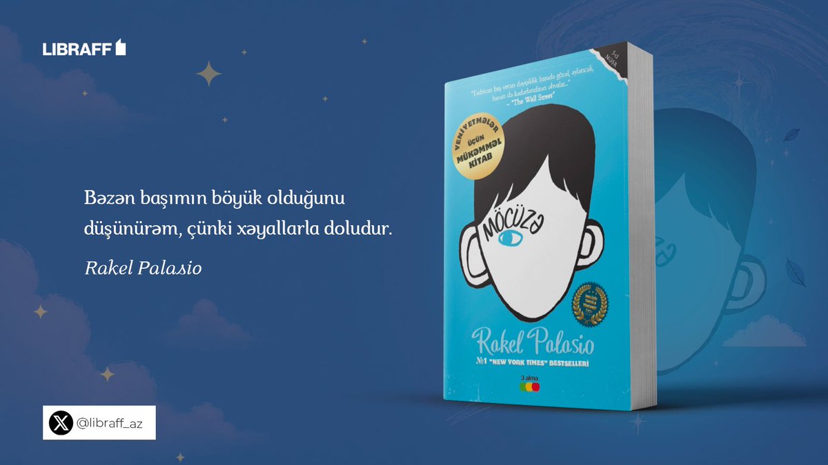 libraff_az's tweet photo. Bəzən başımın böyük olduğunu düşünürəm, çünki xəyallarla doludur.

Onlayn sifarişlərə özəl – 15% Endirim : https://t.co/YConTylKA4

#Möcüzə #LIBRAFF #3Alma #RakelPalasio #Kitab #Ədəbiyyat https://t.co/5qSGB3sYcv