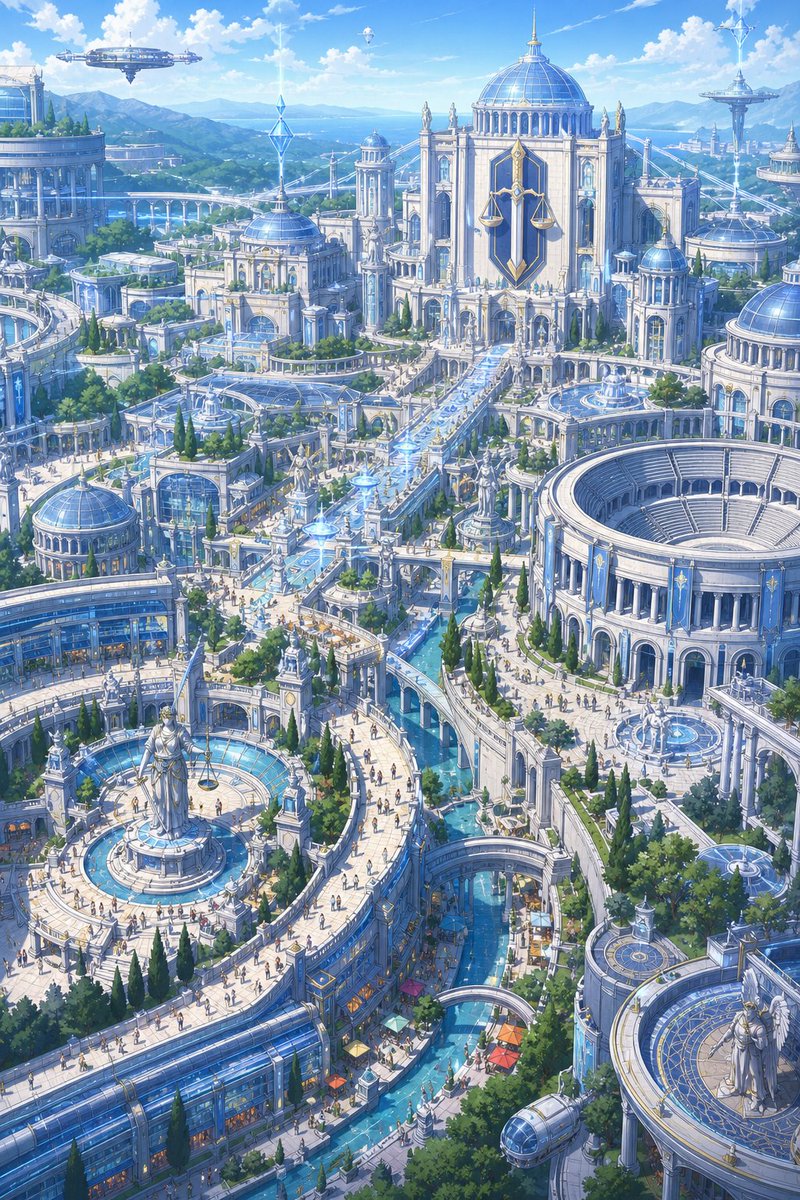 LofivibesbyGZU's tweet photo. The city moves at its own gentle rhythm—water flowing beneath marble bridges, gardens brightening every avenue, and quiet magic guiding each path toward the halls of justice. ⚖️☀️✨
#AnimeArt #FantasyArt #DigitalArt #FantasyCity #Magitech #FantasyWorldbuilding https://t.co/haEtfsBRkf