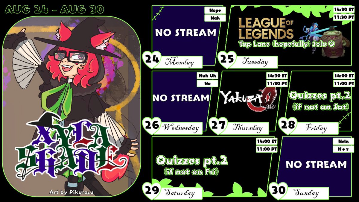 XylaShade's tweet photo. Schedule for the week
First I embarrass myself in League, then I psychoanalyze myself again https://t.co/gTqRanZdRN