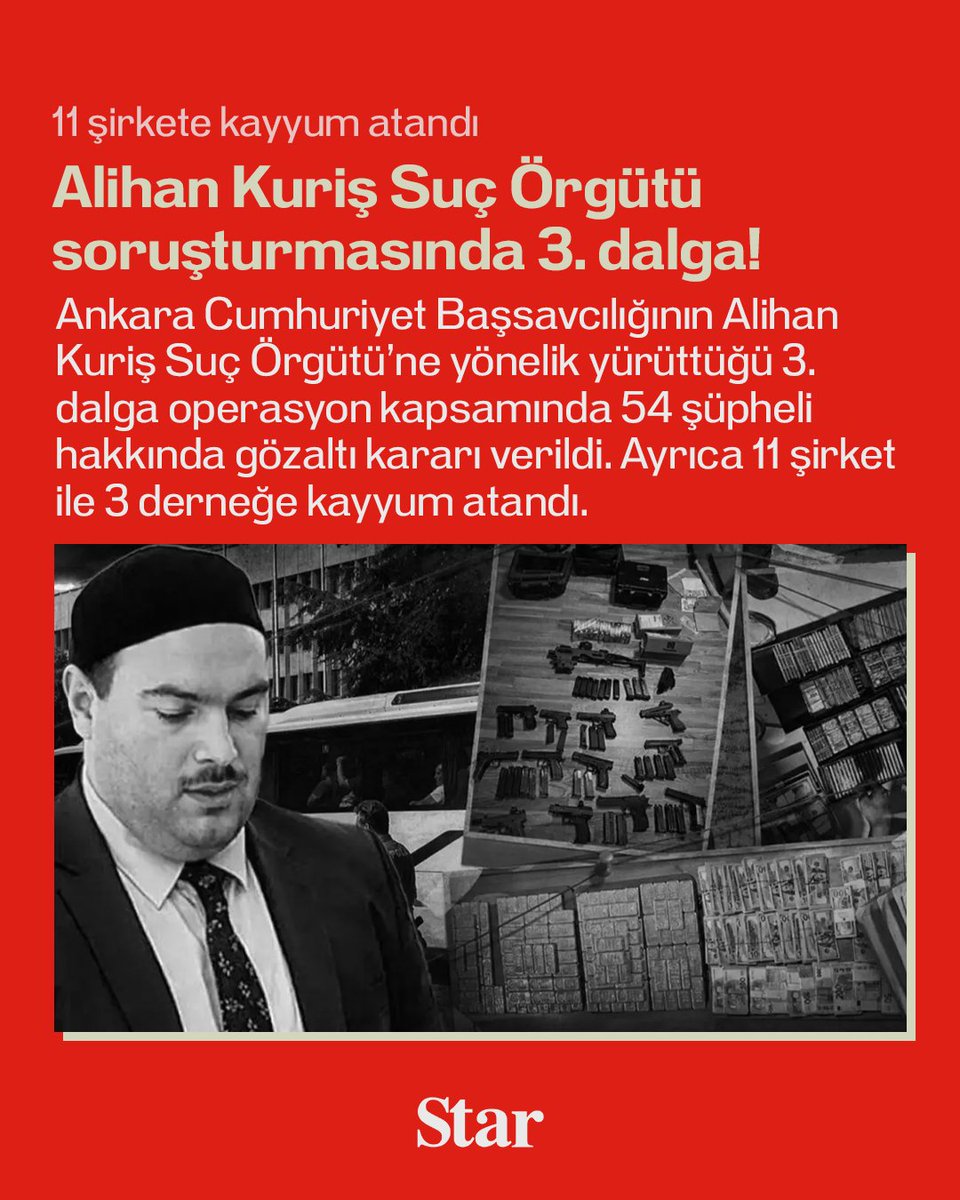 stargazete's tweet photo. Alihan Kuriş Suç Örgütü'ne yönelik 3. dalga operasyonda 54 şüpheli hakkında gözaltına kararı verilirken 11 şirket ile 3 derneğe kayyum atandı.

https://t.co/EQrLqNyomh https://t.co/baHWj5T8Rk