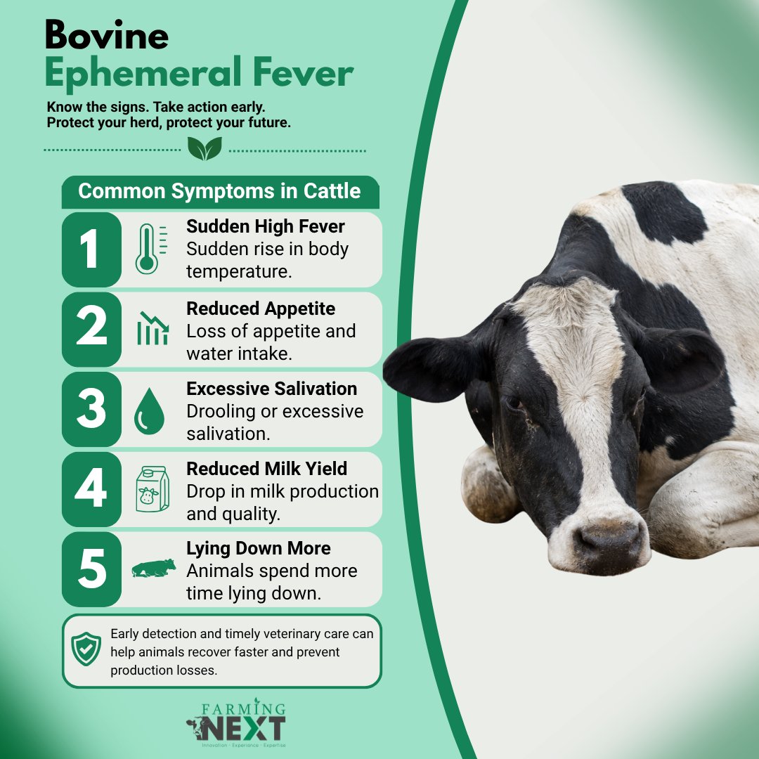 farmingnext555's tweet photo. 𝐁𝐨𝐯𝐢𝐧𝐞 𝐄𝐩𝐡𝐞𝐦𝐞𝐫𝐚𝐥 𝐅𝐞𝐯𝐞𝐫 | 𝐊𝐧𝐨𝐰 𝐭𝐡𝐞 𝐒𝐢𝐠𝐧𝐬. 𝐀𝐜𝐭 𝐄𝐚𝐫𝐥𝐲.

Bovine Ephemeral Fever can affect your herd’s health.

𝐂𝐨𝐧𝐭𝐚𝐜𝐭 𝐮𝐬 𝐟𝐨𝐫 𝐢𝐧𝐪𝐮𝐢𝐫𝐢𝐞𝐬 &amp; 𝐈𝐧𝐟𝐨𝐫𝐦𝐚𝐭𝐢𝐨𝐧. 𝟎𝟑𝟐𝟓-𝟓𝟓𝟓𝟗𝟕𝟐𝟒

#Bovineephemeralfever #CattleHealth https://t.co/OWsGyAMnaf
