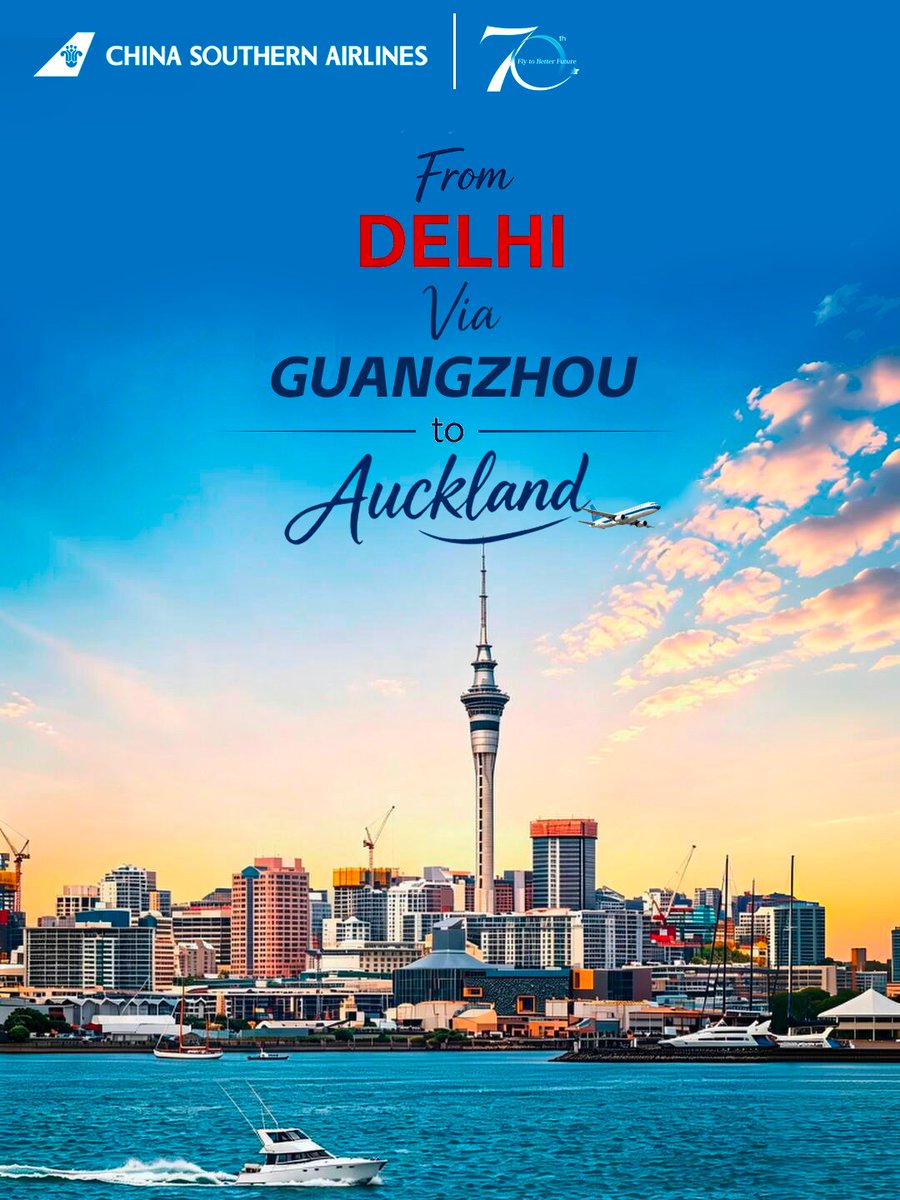 CSAIRGlobal's tweet photo. Starting September 21, travel from Delhi to Auckland via Guangzhou with China Southern Airlines! Auckland is urban energy meets wild nature. Soar above the city at the iconic Sky Tower. Escape to the dramatic black-sand beaches. Climb Mount Eden for a panoramic cityscape cradled by shimmering waters. Enjoy our smooth connection to Auckland and unlock the wonders of New Zealand.✈️✨
https://t.co/5MrQGpRxWd
✈Delhi (DEL)=Guangzhou (CAN): 4-7 flights per week (starting from Sep 21) 
✈Guangzhou (CAN)=AUCKLAND (AKL): 9 flights per week 
 
#TravelWithCSAir #CSAirRoute