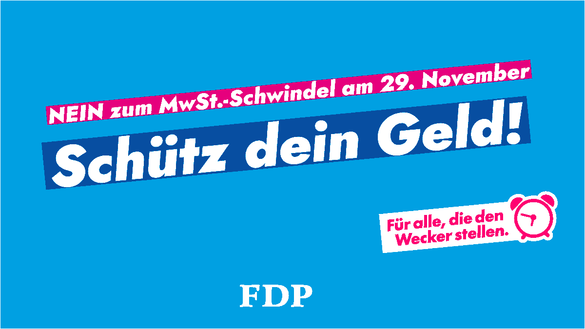 FDP_Liberalen's tweet photo. 🗳️ Eidgenössische Abstimmungen vom 29. November 2026 🗳️

An ihrer Sitzung in der vergangenen Woche hat die Parteipräsidentenkonferenz der FDP folgende Abstimmungsparolen beschlossen:

❌ NEIN zum MwSt.-Schwindel
Es steht fest, dass die 13. AHV-Rente dieses Jahr gemäss dem Volkswillen ausbezahlt wird. Ebenso klar ist, dass wir es nicht akzeptieren, der Bevölkerung ständig neue Steuern aufzubürden.  Diese von der Mitte-Links-Koalition beschlossene Steuererhöhung ist nur die erste in einer langen Reihe.

❌ NEIN zum Feuerwerksverbot
Wir setzen auf Eigenverantwortung statt auf Bevormundung. Ausserdem können die Kantone und Gemeinden bereits heute den Umgang mit Feuerwerk einschränken. Eine einheitliche nationale Regelung wäre daher unnötig und würde in die bestehenden kantonalen und kommunalen Zuständigkeiten eingreifen.

Ende Juni haben wir bereits zu den beiden anderen Vorlagen Stellung genommen, über die am 29. November 2026 abgestimmt wird:

✅ JA zu Arbeitsplätzen und KMU, JA zur Änderung des Bundesgesetzes über Kriegsmaterial.

Das geltende Gesetz verbietet es Ländern, die in der Schweiz Rüstungsgüter kaufen, diese im Notfall an ihre Verbündeten weiterzugeben. Dies hat unsere Rüstungsindustrie erheblich geschwächt. Schweizer Hersteller werden auf internationaler Ebene nicht mehr berücksichtigt, was zur Folge hat, dass viele heute kurz vor dem Konkurs stehen und damit unsere Arbeitsplätze und unser industrielles Know-how gefährden.

❌ NEIN zur CVP-Initiative
Diese Initiative vereinfacht das Steuersystem nicht – im Gegenteil: Sie schafft mehr Bürokratie und macht es komplizierter. Gleichzeitig schwächt sie die Erwerbsanreize und die Gleichstellung. Zudem hat sich die Stimmbevölkerung erst kürzlich für die Individualbesteuerung ausgesprochen. Dieser Volksentscheid ist zu respektieren.

🗳️ Eidgenössische Abstimmung vom 28. Februar 2027 (voraussichtlich) 🗳️

✅ JA zur Energiesicherheit, JA zum indirekten Gegenvorschlag zur Volksinitiative «Blackout stoppen».
Der Strombedarf steigt: Bis 2050 werden wir 30 bis 50 % mehr Strom benötigen, und die Schweiz muss dringend mehr CO₂-neutralen Strom produzieren, um das Netto-Null-Emissionsziel zu erreichen. Mit dieser Gesetzesänderung wird das AKW-Neubauverbot aufgehoben.