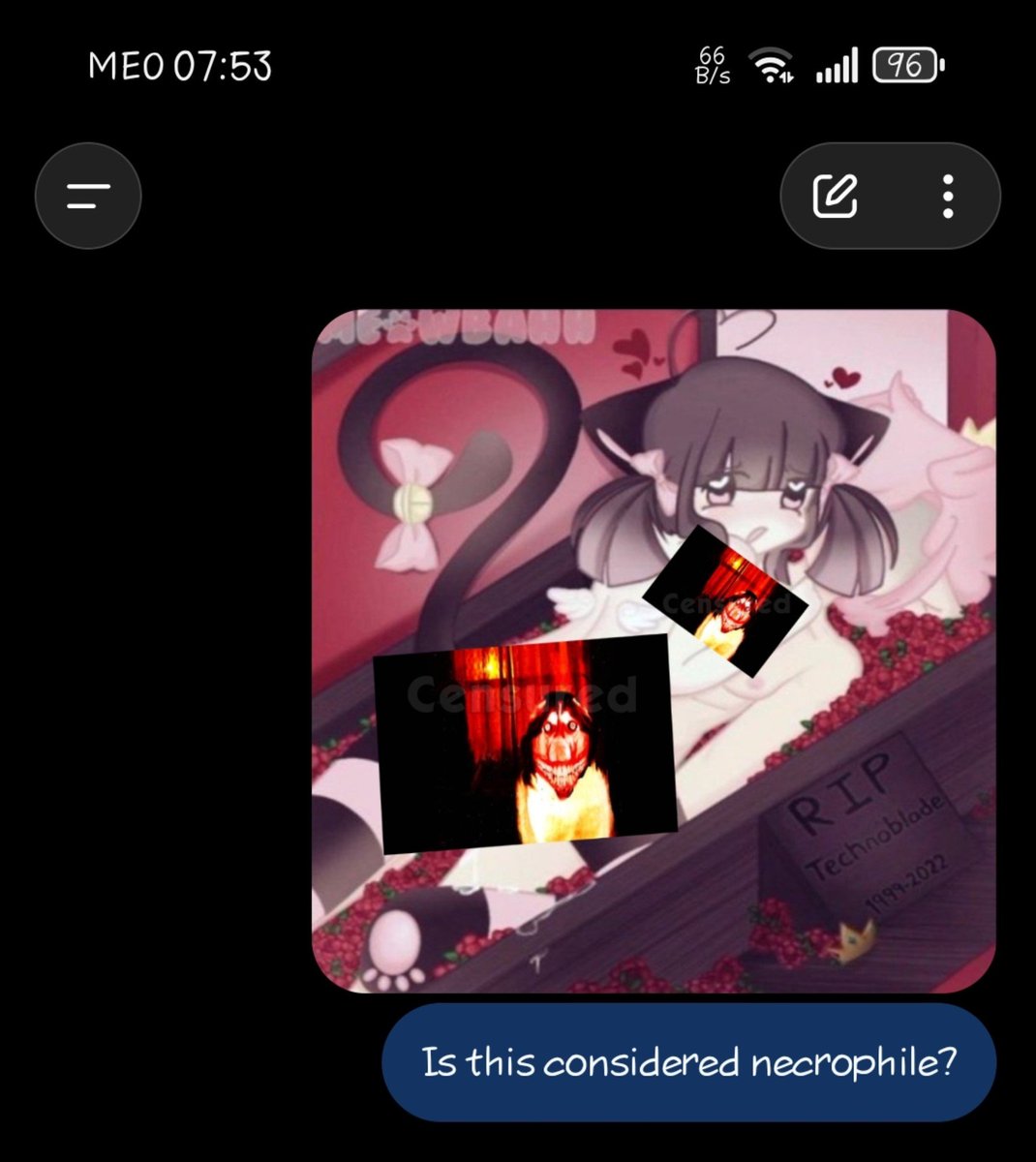 Ruskazakmapping's tweet photo. @Meowbah @cantibeslug MEOWBAH EXPLAIN THIS SHIT!

I FOUND OUT THAT YOU ARE NECROPHILE, YOU JUST DON'T WANT TO ADMIT IT, BECAUSE IF YOU ADMIT YOURSELF, THEY WOULD THINK THAT YOU ARE WEAK THAN ME 🤣✌️

AND LOOK AT THE GPT CHAT, NEVER LIES

AND IT'S NO USE LYING 

#Meowbahisnecro https://t.co/VFfa183OD7