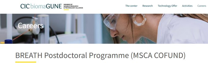 RSEQUIMICA's tweet photo. 🔊BREATH Postdoctoral Programme (MSCA COFUND)
CIC biomaGUNE 
🗓️ Fecha límite/Deadline: 30/09/2026
➡️https://t.co/7srAhmctgY https://t.co/kytvtJprsr