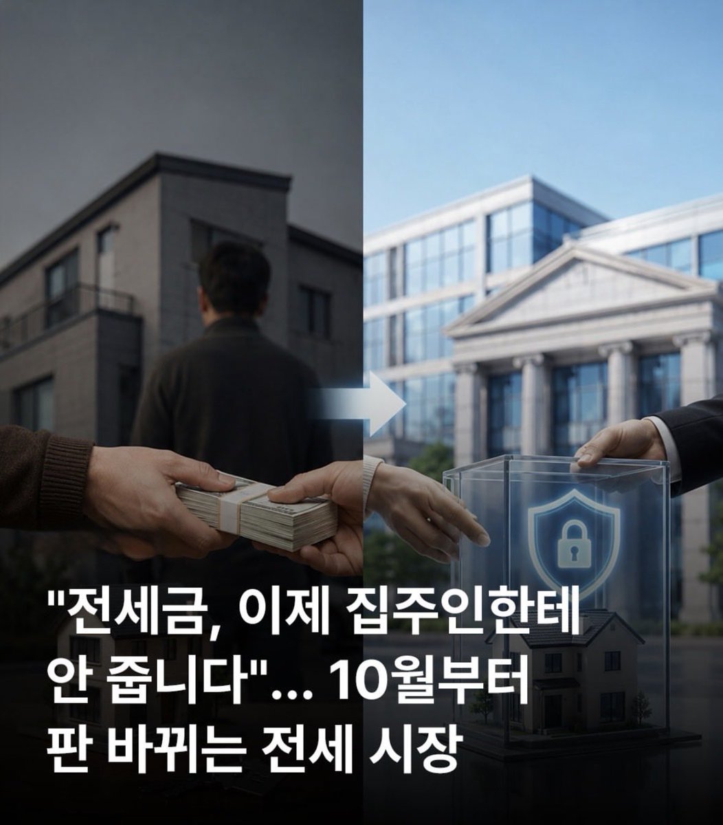 dailyonjeje's tweet photo. 전세금 이제 집주인한테 안 준대❗️
10월부터 확 바뀌는 전세시장

전세사기가 워낙 많다 보니
이제 집주인에게 전세금을 주는 대신
HUG가 보증금을 맡아 관리하는 방식이 도입됨.

1. 임대인-임차인-HUG가 계약을 맺고
    임차인이 전세보증금을 HUG에 맡김.
3. HUG가 임대인에게 연 4% 수준의 수익을 지급.
4. 계약 종료 시 임차인이 HUG에서 보증금을 돌려받음.

10월부터 시범 도입 예정이고
임대인과 임차인이 합의하면 선택 가능하다고 함.
전세사기 걱정은 좀 덜 수 있을 듯!