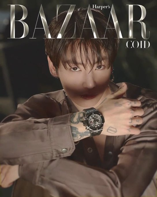 kor_ea_0's tweet photo. Jung Kook is the digital cover star of Harper’s Bazaar Indonesia with Hublot. https://t.co/QapVSFTBAq