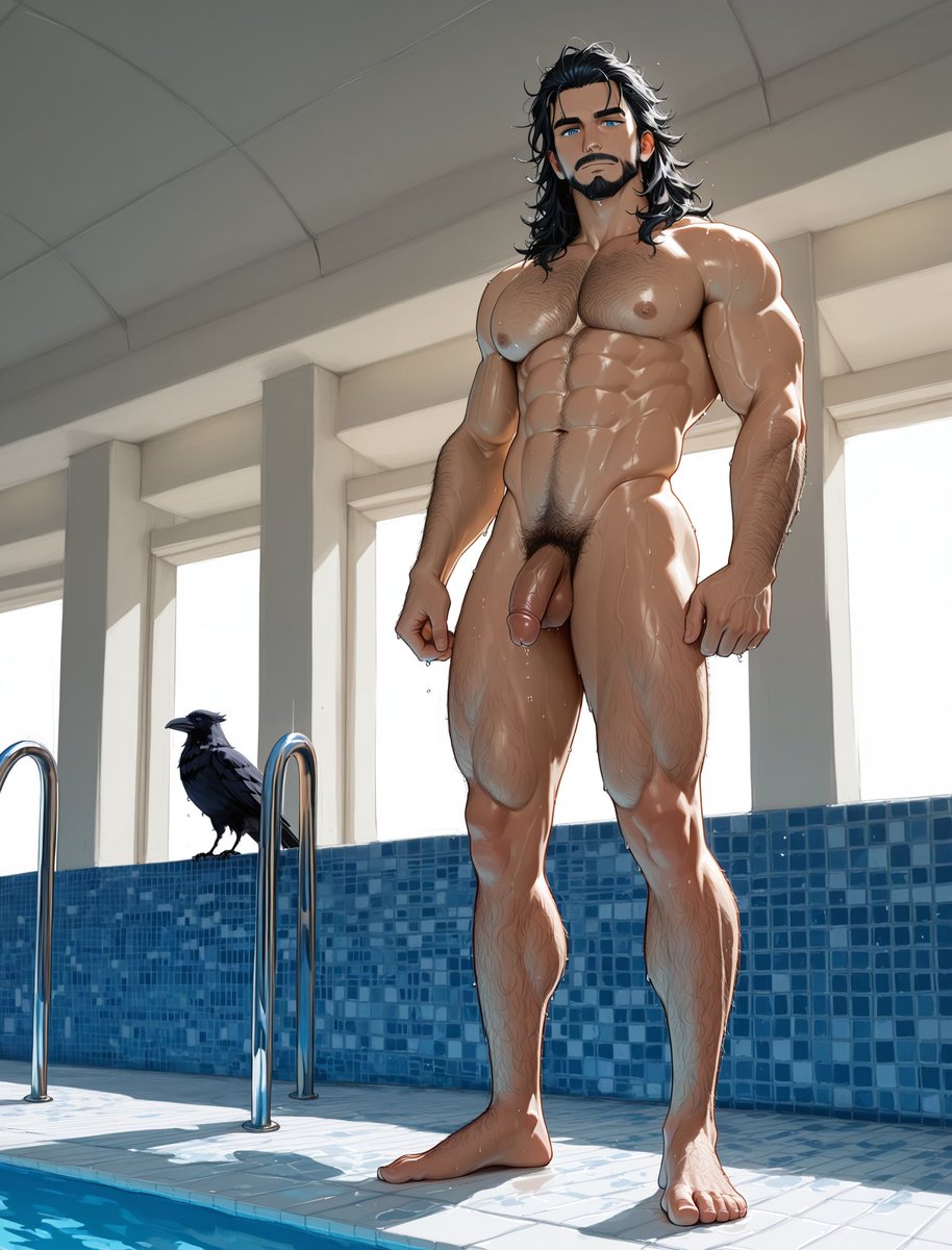 FancyCatFace's tweet photo. Rooftop pool in July, a crow standing on the ladder rail like it owned the place. He was on the phone to his sister the entire time his other hand was busy with me, and he never once lowered his voice. "No, I'm listening," he said. "Go on." https://t.co/XCdZ9sXQcY